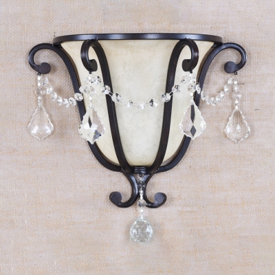 Traditional Tapered Wall Light Metal 1 Light Black Wall Lamp with Clear Crystal Decoration for Foyer
