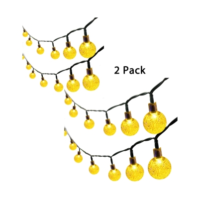 2-Pack Round Bulb String Lights 21ft 30 Lights LED Solar Hanging Lights for Balcony Yard