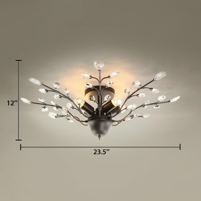 4 Lights Semi Flush Mount Lighting with Clear Crystal Decoration Vintage Ceiling Light Fixture in Black/White