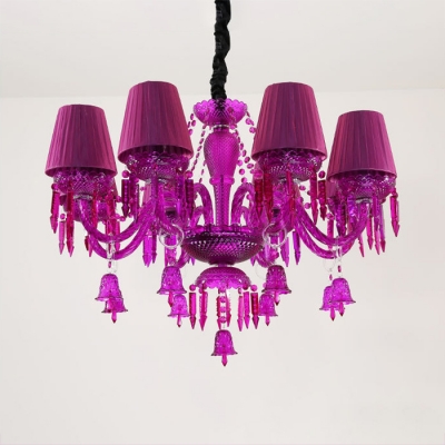 Candle Chandelier Dining Room 8 Lights Antique Chandelier Light with Adjustable Cord in Purple