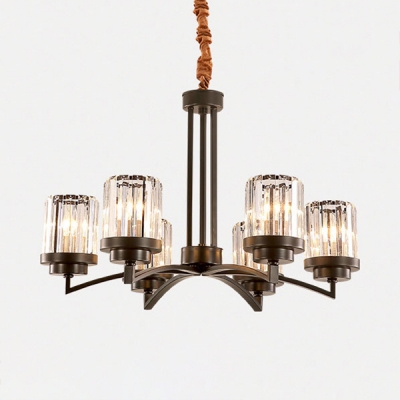 Cylinder Kitchen Chandelier Metal 3/6/8/10 Lights Industrial Hanging Pendant in Black