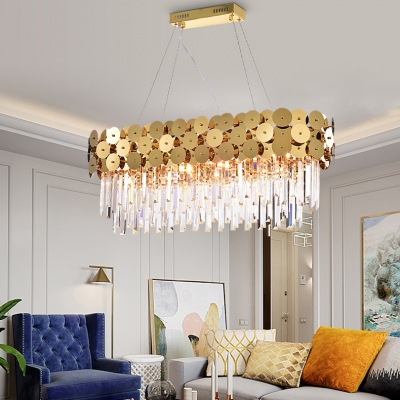 Modern Brass Chandelier with Rectangle and Clear Crystal 6/8 Lights Metal Chandelier Light
