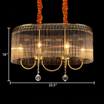 6-Light Candle Chandelier Lighting with Oblong Shade Transitional Crystal Hanging Light in Aged Brass