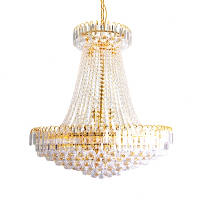 Clear Crystal Bead Hanging Chandelier 5/7 Lights Vintage Light Fixture in Gold