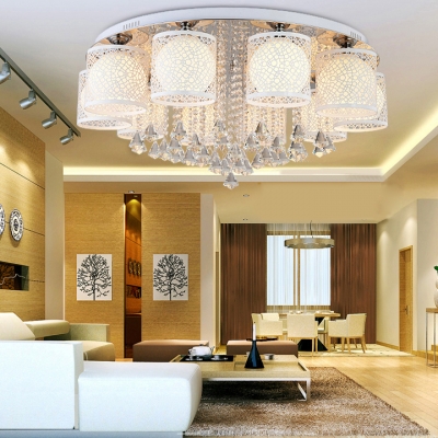 Contemporary Cylinder Semi Flush Mount Light Multi Lights Metal Ceiling Lighting with Clear Crystal Decoration