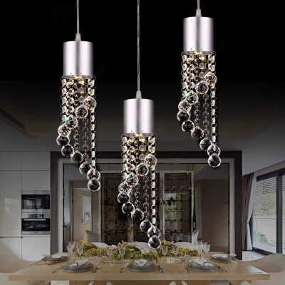 Dining Room Light Fixtures Modern, Height Adjustable Clear Crystal Bead Pendant in Chrome with 37