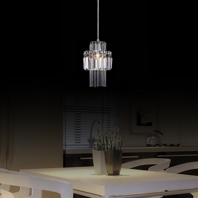 Dining Room Lighting Modern, Height Adjustable Clear Crystal Cylinder Pendant Lights in Chrome with 35.5