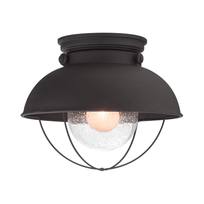 Dome Flush Mount Light with Clear Seeded Glass Single Industrial Ceiling Light in Matte Black