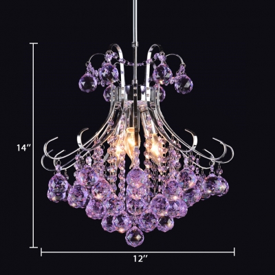 Height Adjustable Clear/Amber/Purple Crystal Chandelier Light Fixture 3 Lights Modern Pendant Lighting for Living Room