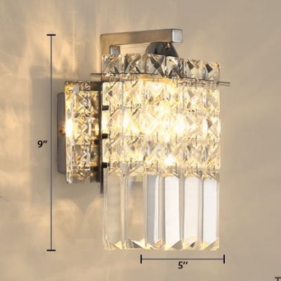 House Rectangle Sconce Light Clear Crystal Antique Style Chrome Wall Mounted Lighting