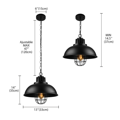 Industrial Bowl Shade Pendant Light in Black for Dining Room Kitchen Island