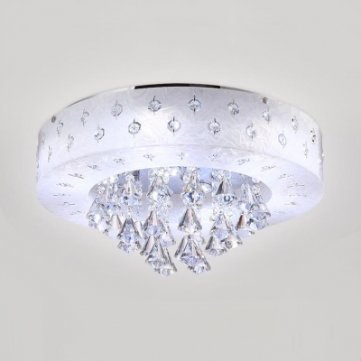 Living Room Round Ceiling Lamp Clear Crystal Modern White Flush Mount Lighting in White/Pink