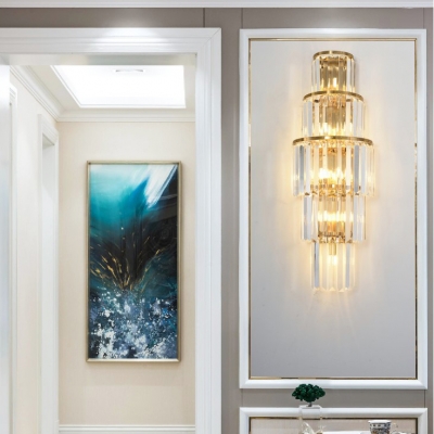 Living Room Semi-Circle Sconce Clear Crystal Modern 3/6/9 Lights Gold Wall Light for Bathroom