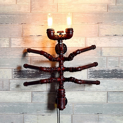 Metal Insect Shape Sconce Light 2 Lights Antique Wall Light Fixture in Rust for Dining Room