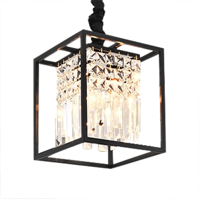 Modern Black/Gold Chandelier with Square 2 Lights Height Adjustable Clear Crystal Pendant Lights