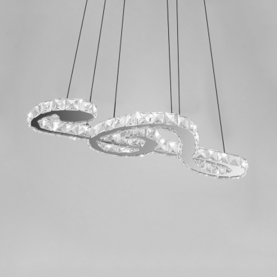 Modern Musical Note Hanging Pendant Light Silver Chandelier with Clear Crystal Decoration