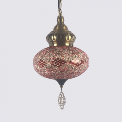Moroccan Globe Hanging Lamp 1 Light Glass Pendant Light in Antique Brass for Hallway