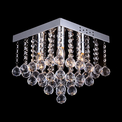 Nickel Rectangular Ceiling Light 4 Lights Modern Clear Crystal Chandelier for Bedroom
