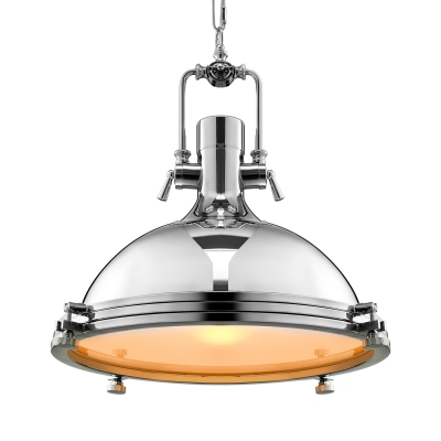Polished Chrome Dome Pendant Light with Frosted Glass Diffuser for Kitchen Island Barn Restaurant