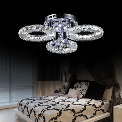 Round Shade Living Room Semi Flush Mount Lighting Clear Crystal Multi Lights Contemporary Ceiling Light, White/Warm