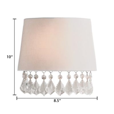 Single Light Tapered Wall Lamp with Clear Crystal Antique Style White Fabric Sconce Light