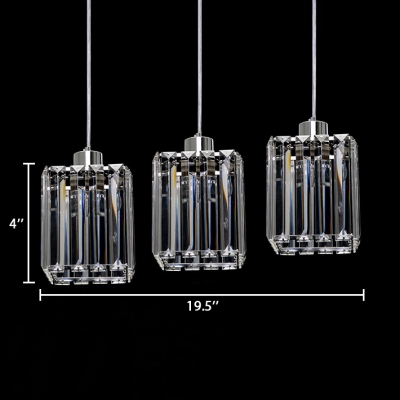 Square Pendant Light Modern, 1/3 Lights Chrome Clear Crystal Pendant Lighting with 39