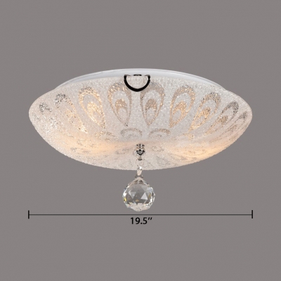 White Glass Dome Flush Mount 2/3/5 Lights Vintage Style Ceiling Lighting with Clear Crystal Decoration for Bedroom