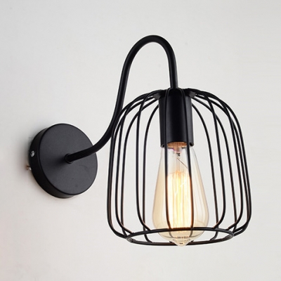 Wire Frame Wall Light Kitchen Foyer Single Light Vintage Metal Wall Sconce in Black