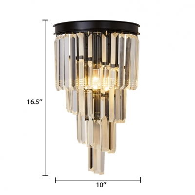 1/2-Light Tiers Sconce Lighting Modern Style Clear Crystal Wall Mount Light Fixture in Black
