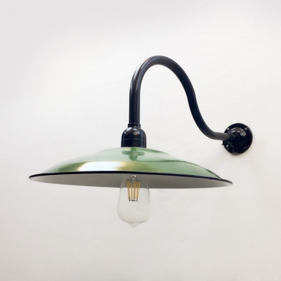 Industrial Saucer Wall Lamp Single Light Metal Wall Sconce in Green for Kitchen