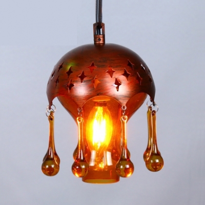 Antique Domed Shape Pendant Lamp Metal 1 Light Hanging Lamp with Crystal for Living Room