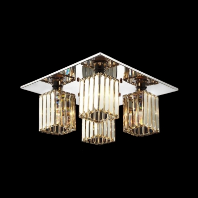 Clear Crystal Rectangle Semi Flush Mount Lighting 4/6/9 Lights Modern Style Ceiling Light