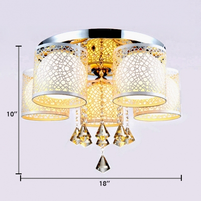 Contemporary Cylinder Semi Flush Mount Light Multi Lights Metal Ceiling Lighting with Clear Crystal Decoration