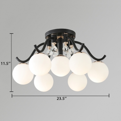 Contemporary White Semi-Flush Mount Light with Orb 3/4/7 Lights Acrylic Ceiling Lamp for Bedroom