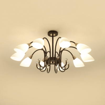 Curved Arm Chandelier Light Living Room Contemporary Ceiling Pendant with Frosted Glass Shade