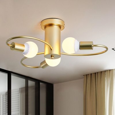 Curved Arm Semi Flush Light Metal 3/6/8 Light Modern Ceiling Lighting Fixture in Gold