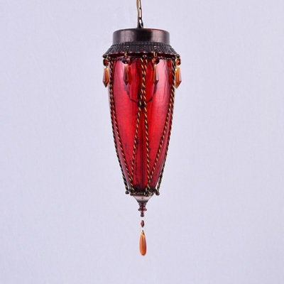 Curved Pendant Light Fixture 1 Light Antique Glass Hanging Light with Crystal for Kitchen