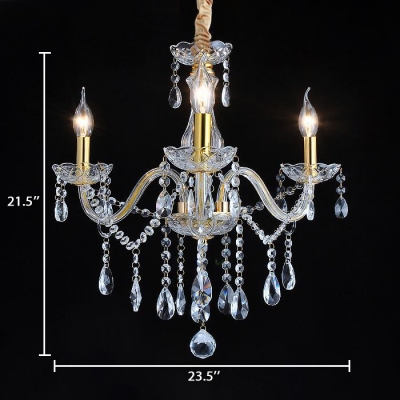Modern Height Adjustable Candle Chandelier 3/4/5/6/8/10 Lights Clear Crystal Light Fixture in Brass