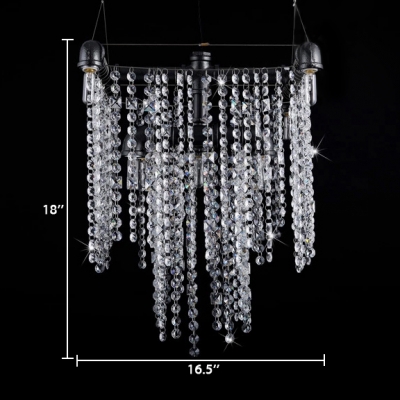 Open Bulb Ceiling Pendant Light with Clear Crystal Strands 9 Lights Modernism Suspended Light in Black