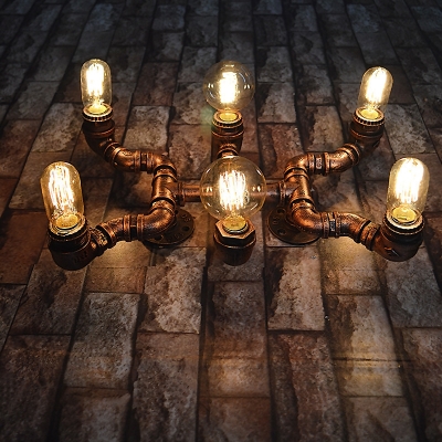 Pipe Sconce Light 6 Lights Metal Antique Bronze Wall Light Fixture for Dining Room