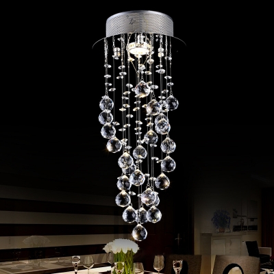 Round Canopy Bedroom Chandelier Clear Crystal 1 Light Contemporary Flush Mount in Chrome