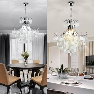 Shell Chandelier with Clear Crystal Beads Bedroom Modern Pendant Lighting in Chrome