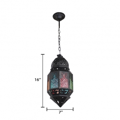 Single Light Pendant Light Fixture with Colorful Crystal Vintage Metal Suspended Light in Black