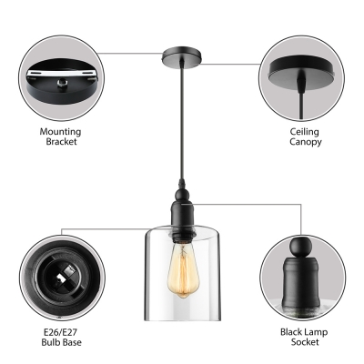 1-Light LED Mini-Pendant Light with Cylindrical Shade in Clear Glass