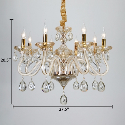 6/8/10 Lights Candle Chandelier Vintage Clear Crystal and Metal Hanging Lamp with 12