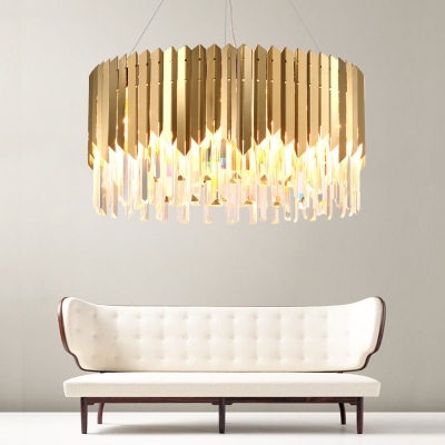 Contemporary Drum Chandelier Light 8/12 Lights Metal Chandelier with Clear Crystal in Brass