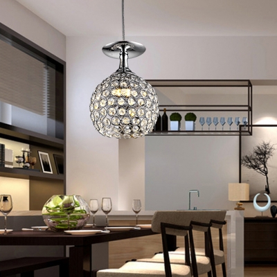 Modern Pendant Lighting for Dining Room, Height Adjustable Chrome Ball Clear Crystal Pendant Lights with Hanging Cord