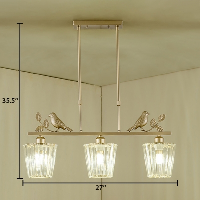Gold Cylinder/Barrel/Double Cylinder/Bell Chandelier 3 Lights Vintage Clear Crystal Pendant Light for Dining Room
