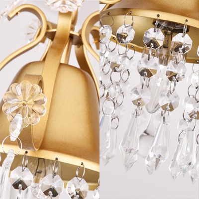 3/4 Lights Drum Chandelier Light Vintage Length Adjustable Metal Chandelier with Clear Crystal in Brass