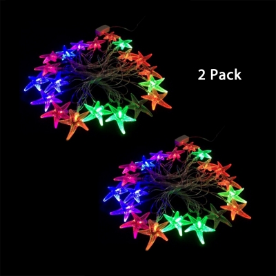 20ft Colorful Hanging Lights with Star Decoration 30 Lights Pack of 2 LED Solar String Lamp for Party Balcony